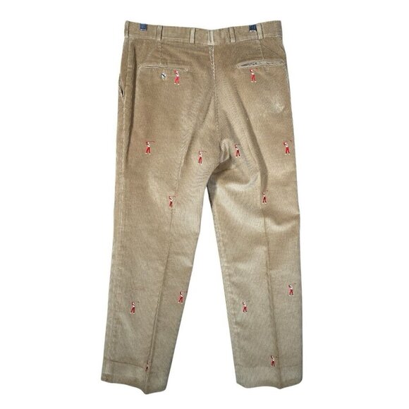 Vintage Halrin Corduroy Pants Golfer Embroidered Tan Cotton Needlepoint Red - Picture 3 of 10